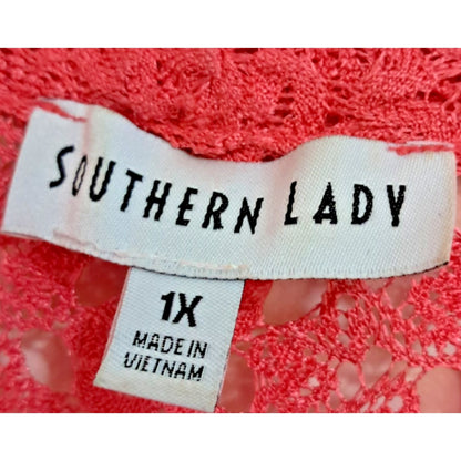 - Coral Crochet Lace Openwork Cardigan Flo Layering Sweater Southern Lady Sz 1X