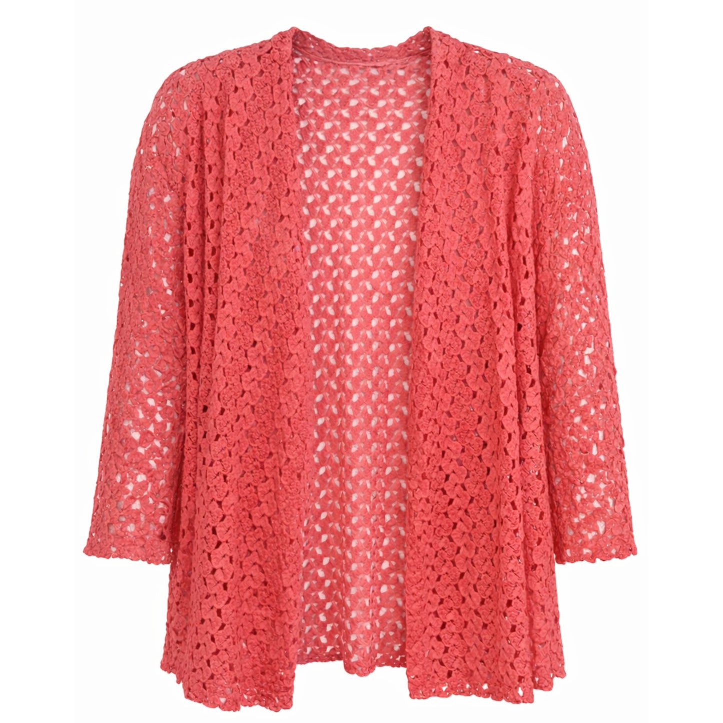 - Coral Crochet Lace Openwork Cardigan Flo Layering Sweater Southern Lady Sz 1X