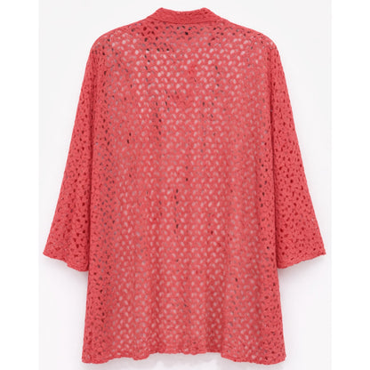 - Coral Crochet Lace Openwork Cardigan Flo Layering Sweater Southern Lady Sz 1X