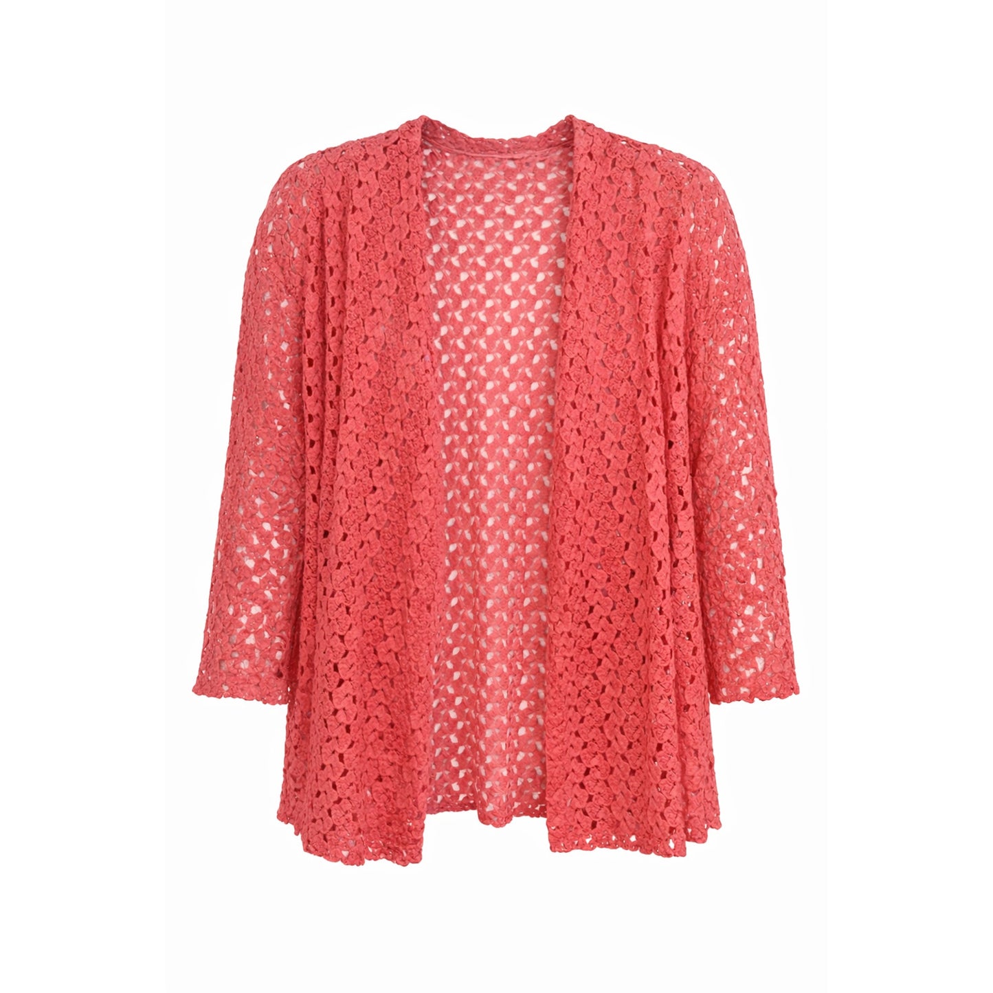 - Coral Crochet Lace Openwork Cardigan Flo Layering Sweater Southern Lady Sz 1X