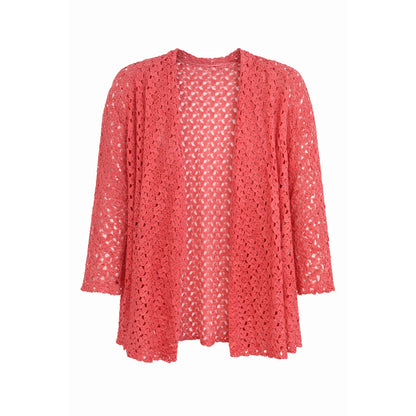 - Coral Crochet Lace Openwork Cardigan Flo Layering Sweater Southern Lady Sz 1X