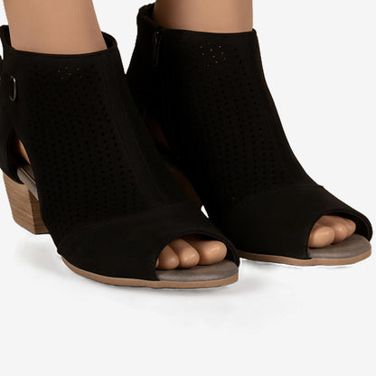 Earth Ivy Sahara Black Suede Lazer-Cut Bootie Casual Heels