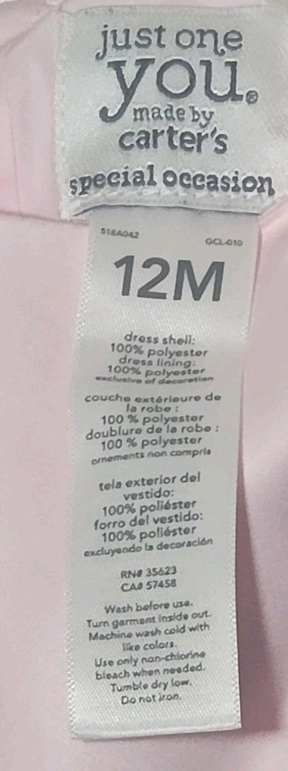 Just One You By Carters Pink Sheer Polka Dot Chiffon Dress Sz 12m