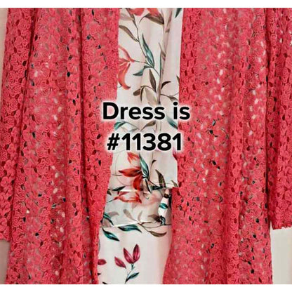 - Coral Crochet Lace Openwork Cardigan Flo Layering Sweater Southern Lady Sz 1X